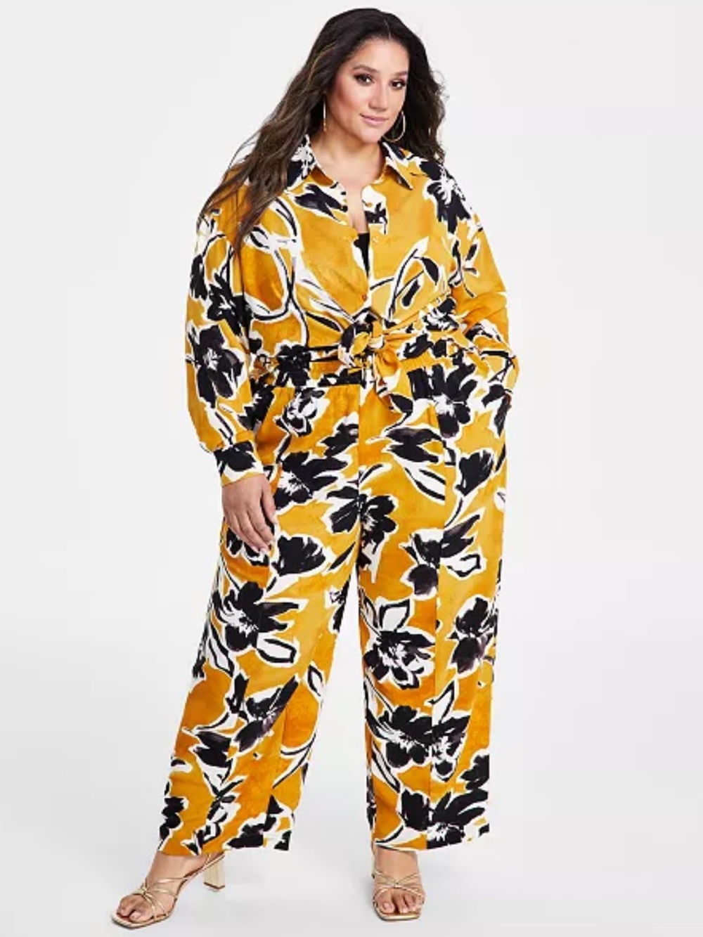 Nina Parker size 2x wide leg elastic waist yellow floral pants
